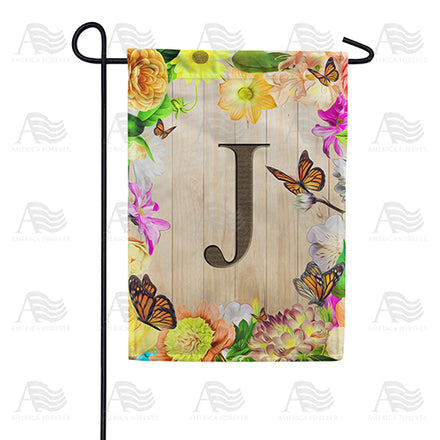 Flowery Wood Panel Monogram Garden Flag
