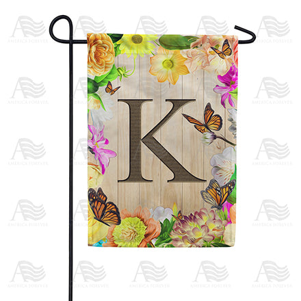 Flowery Wood Panel Monogram Garden Flag