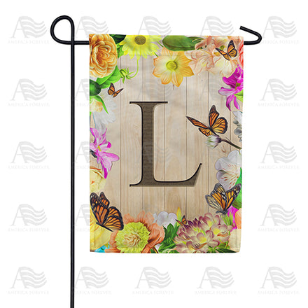 Flowery Wood Panel Monogram Garden Flag