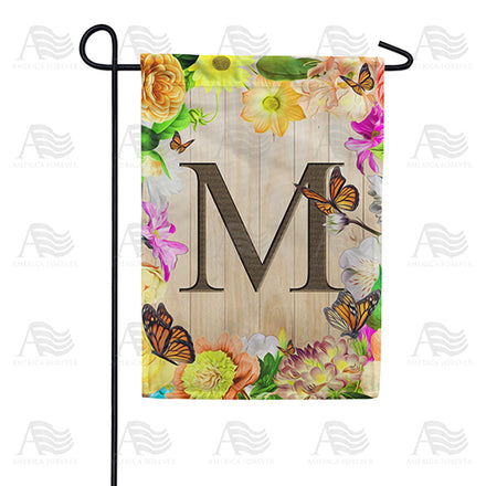 Flowery Wood Panel Monogram Garden Flag