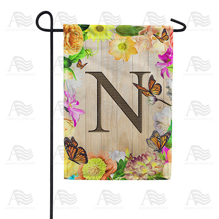 Flowery Wood Panel Monogram Garden Flag