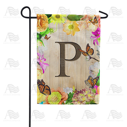 Flowery Wood Panel Monogram Garden Flag
