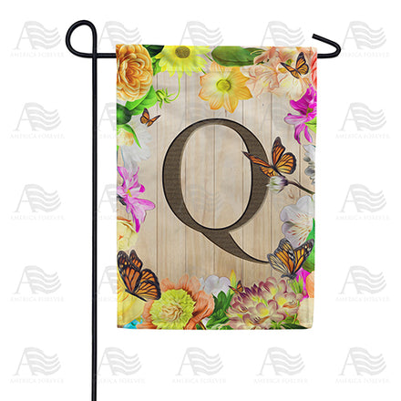 Flowery Wood Panel Monogram Garden Flag