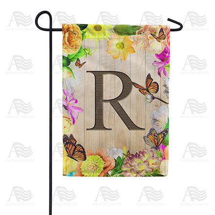 Flowery Wood Panel Monogram Garden Flag