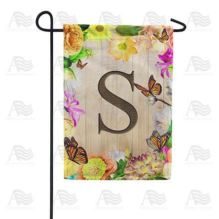 Flowery Wood Panel Monogram Garden Flag
