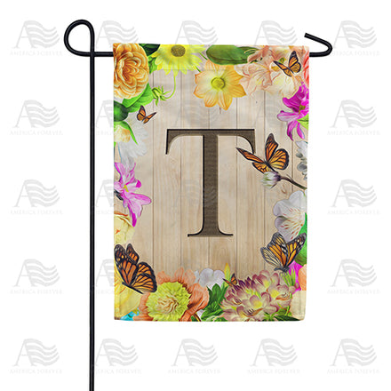 Flowery Wood Panel Monogram Garden Flag