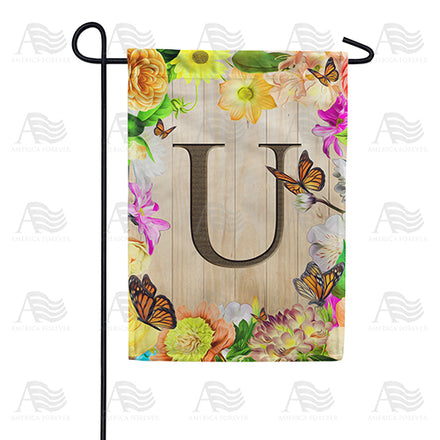 Flowery Wood Panel Monogram Garden Flag