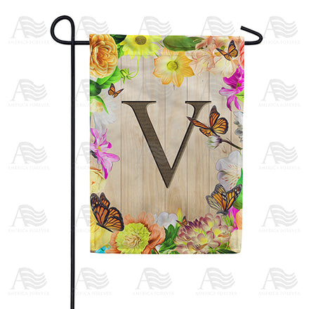 Flowery Wood Panel Monogram Garden Flag