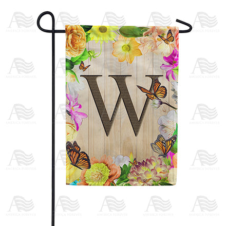 Flowery Wood Panel Monogram Garden Flag