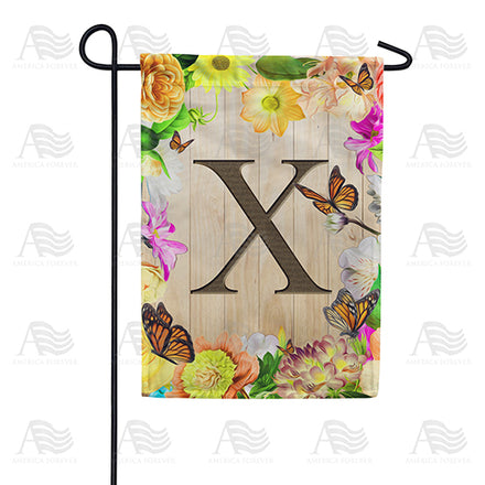 Flowery Wood Panel Monogram Garden Flag