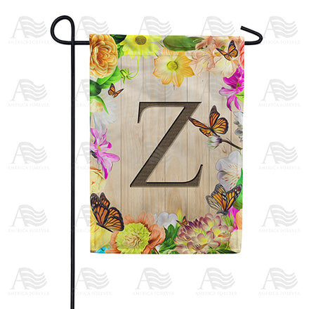 Flowery Wood Panel Monogram Garden Flag