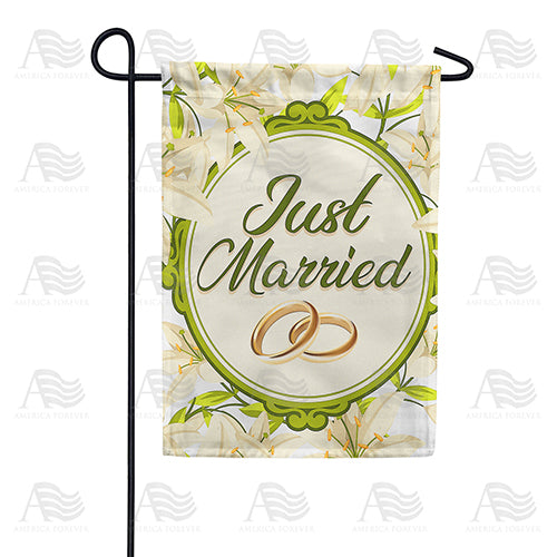 America Forever Just Married Rings Garden Flag