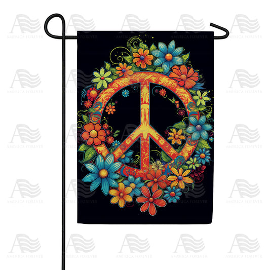 America Forever Blooming Peace Sign Garden Flag