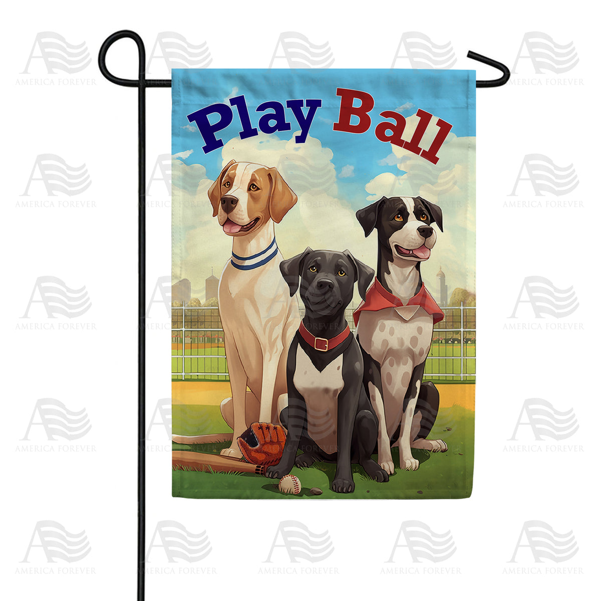 America Forever Ready To Play Fetch Garden Flag