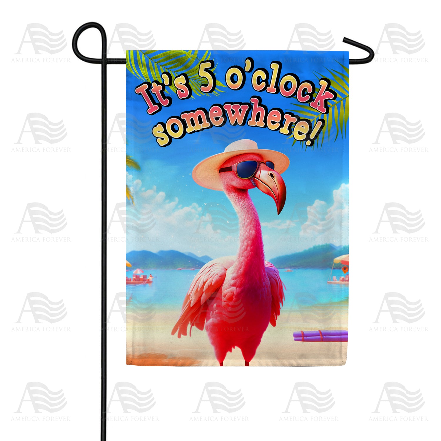 America Forever 5 O'clock Flamingo Garden Flag