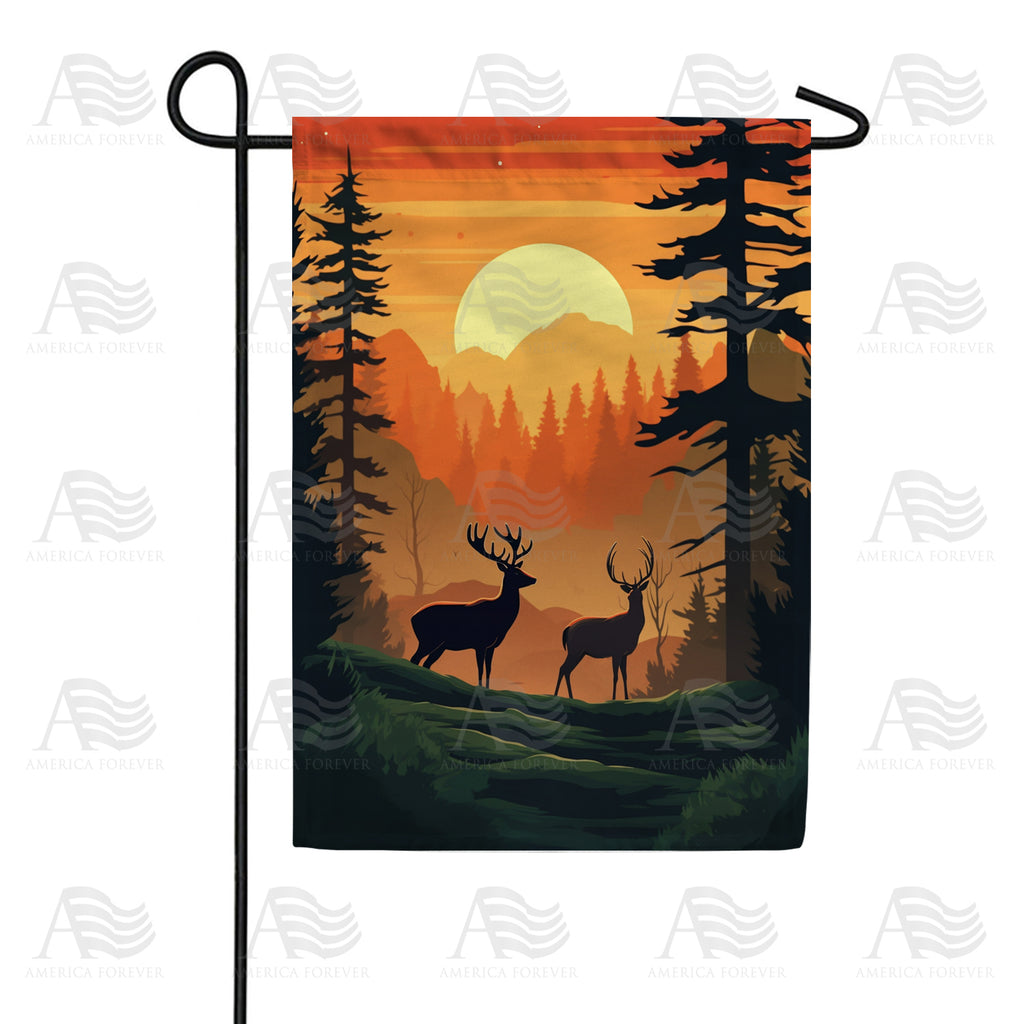 America Forever Deer At Sunset Garden Flag