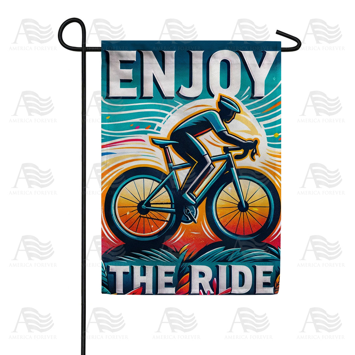 America Forever Retro Cyclist Sunset Ride Garden Flag