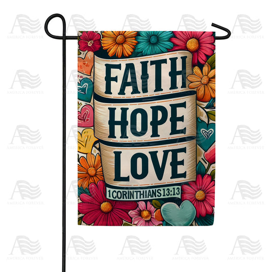 America Forever Faith Hope Love Scroll Garden Flag