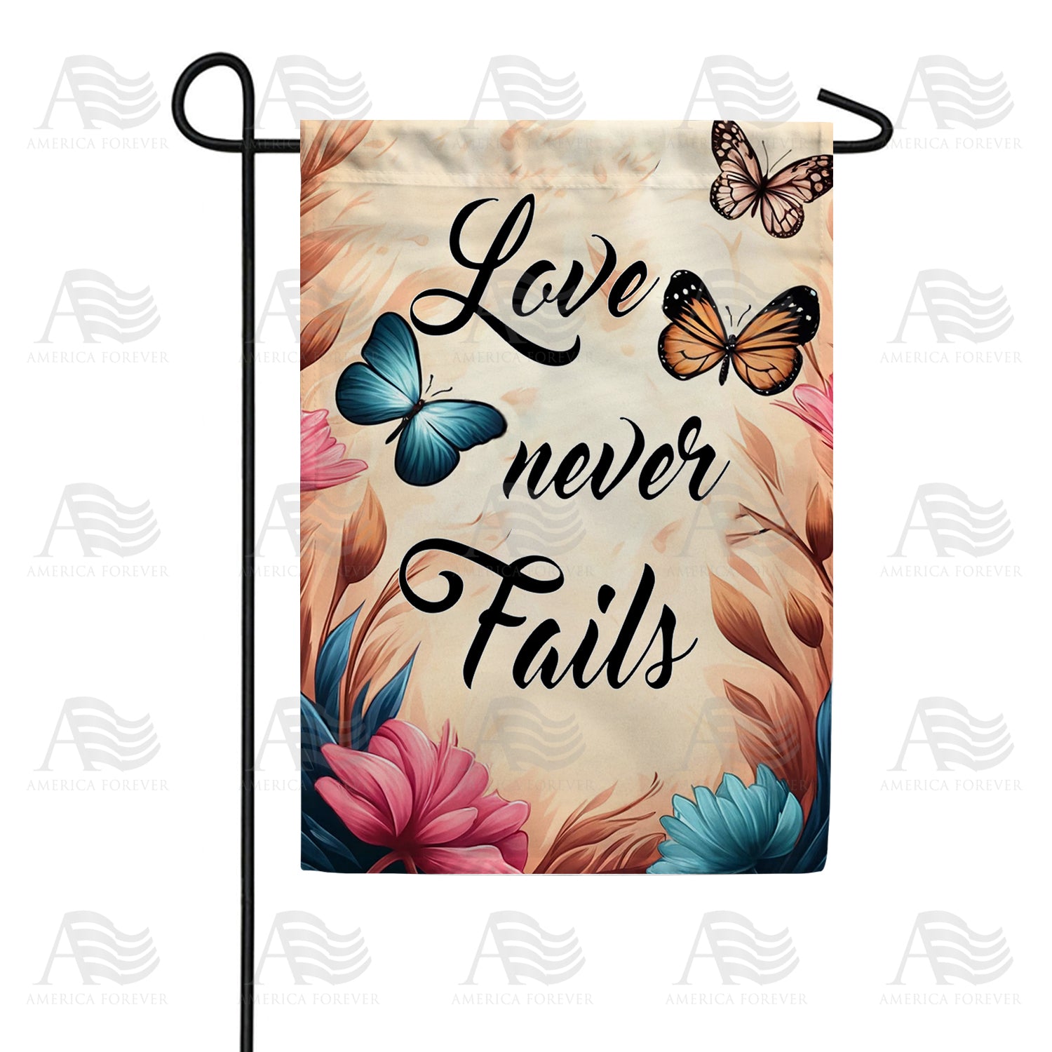 America Forever Love Never Fails Garden Flag
