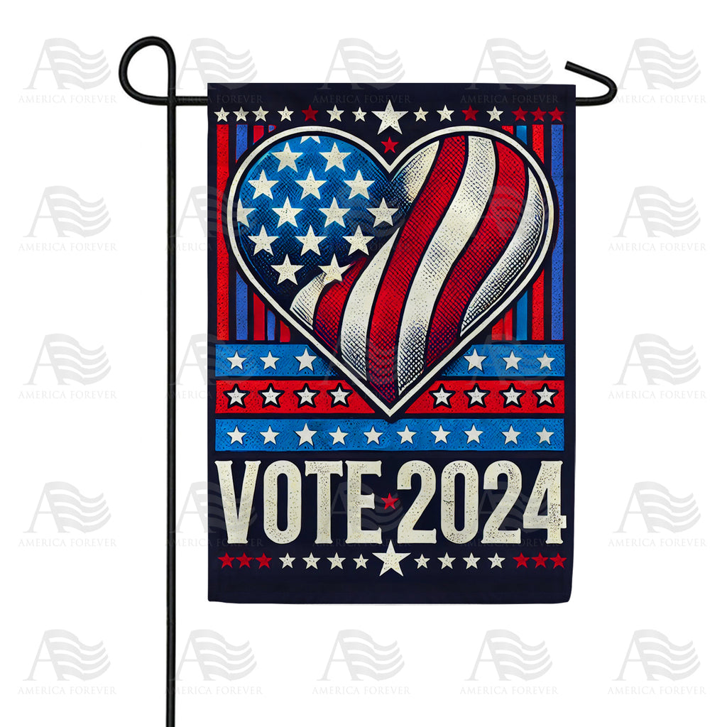 America Forever Vote 2024 Patriotic Heart Garden Flag