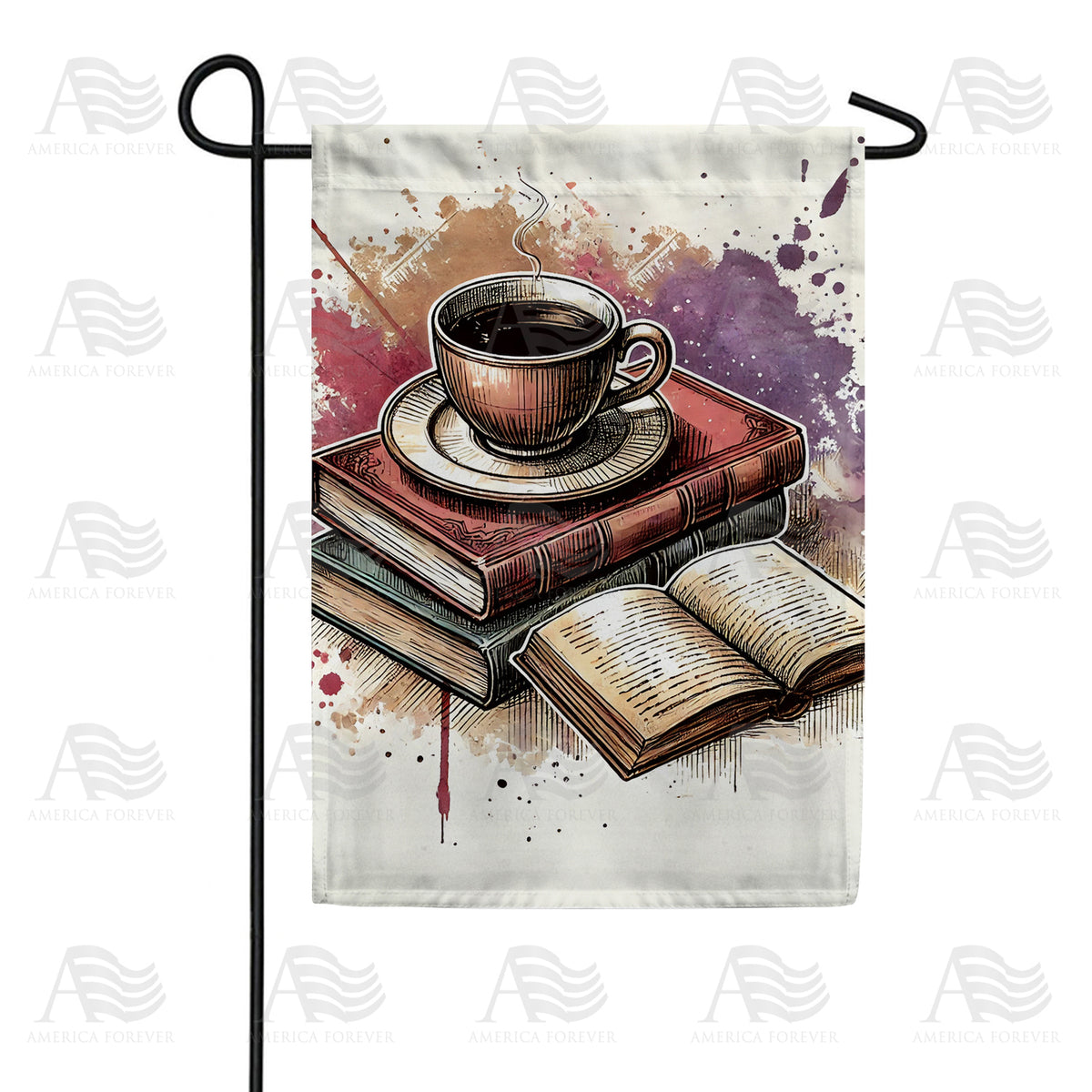 America Forever Coffee and Books Garden Flag