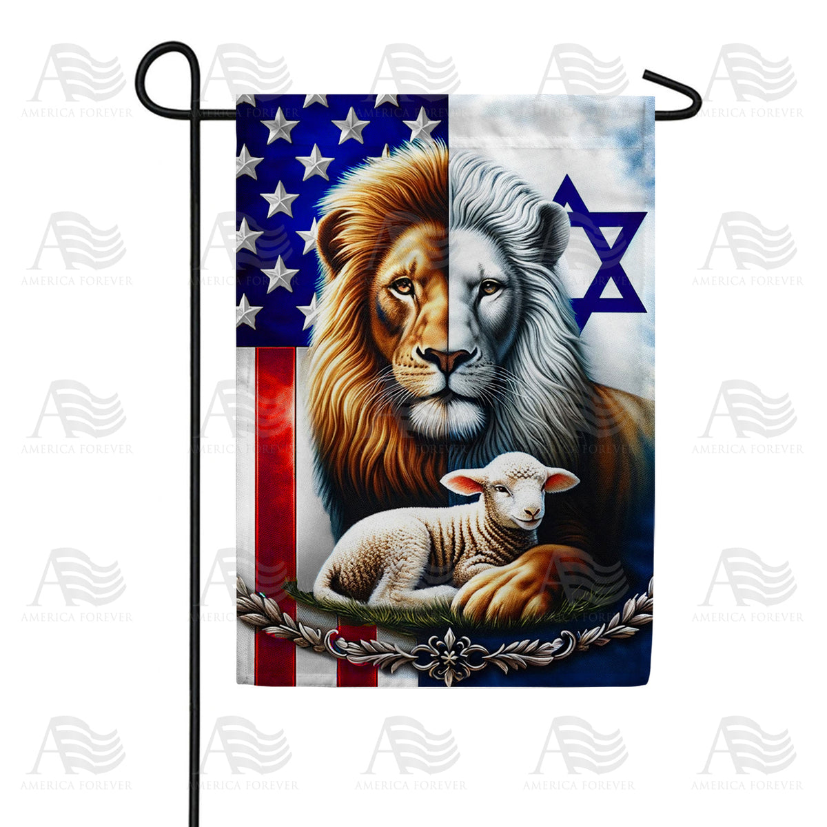 America Forever Lion and Lamb USA Israel Garden Flag