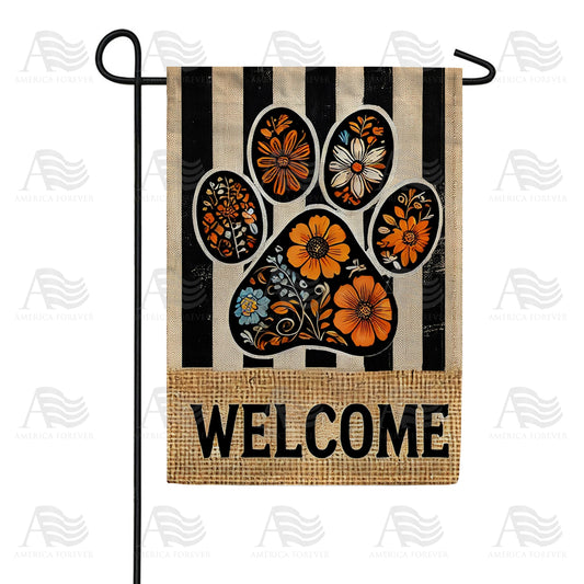 America Forever Floral Paw Print Welcome Garden Flag