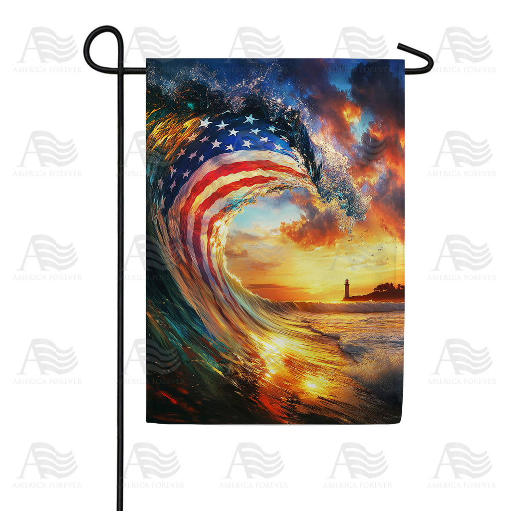 America Forever Patriotic Wave Lighthouse Garden Flag