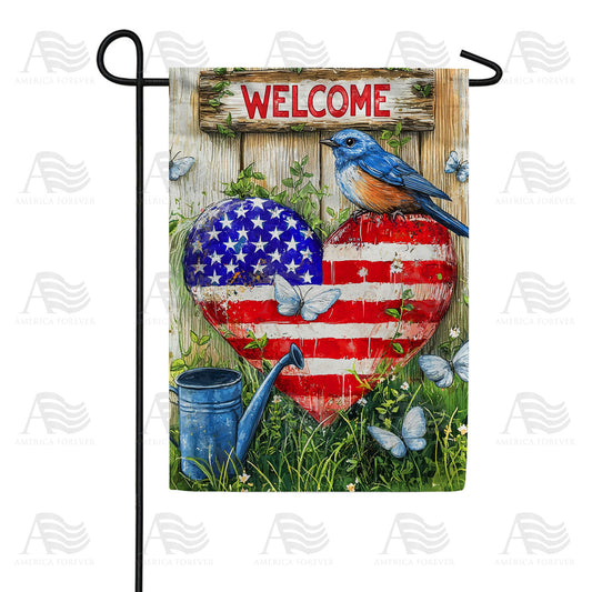America Forever Patriotic Bluebird Welcome Garden Flag