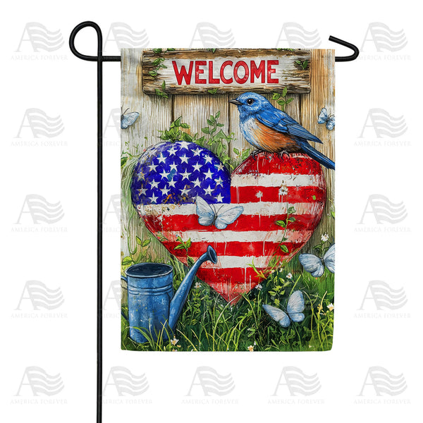 America Forever Patriotic Bluebird Welcome Garden Flag