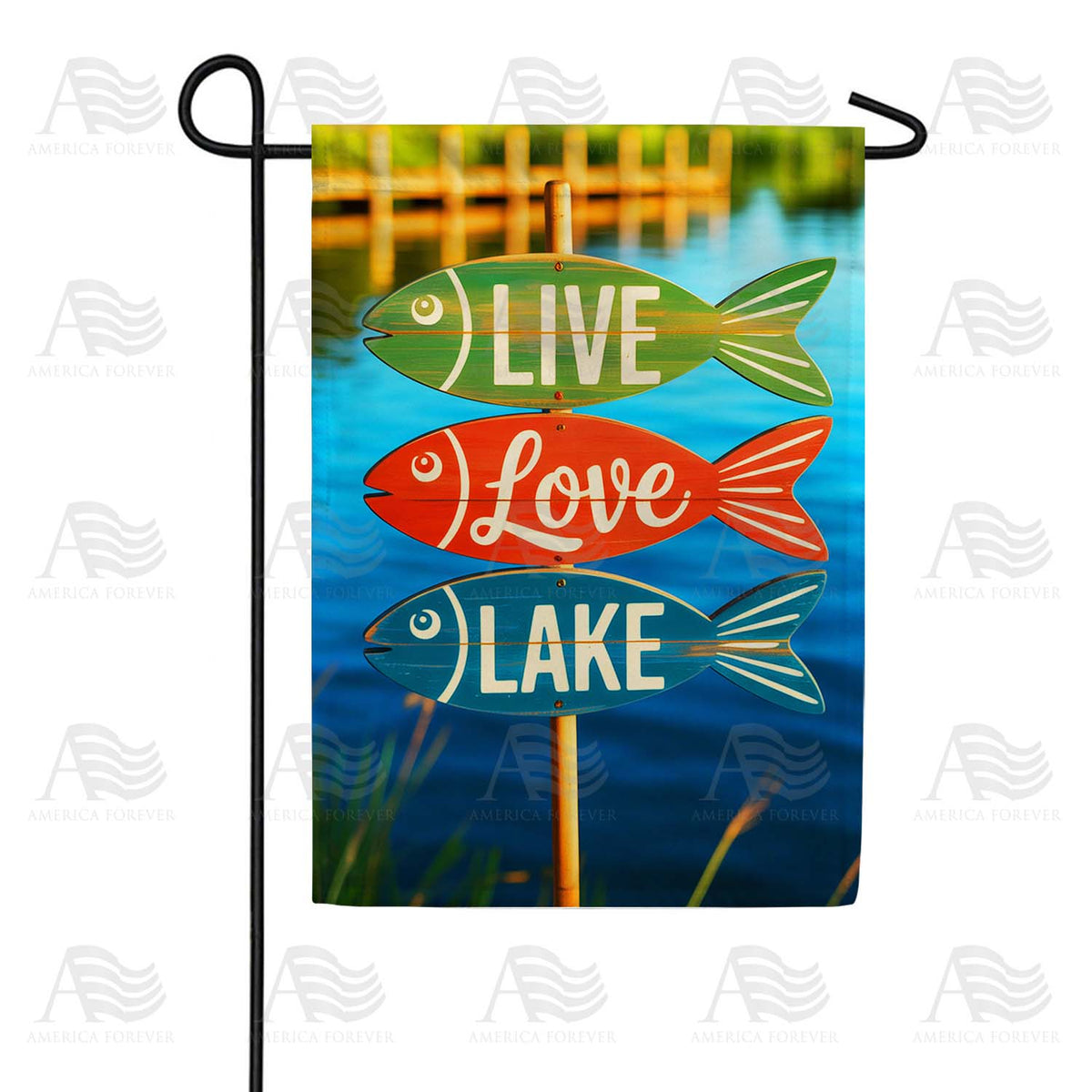 Live Love Lake Fish Garden Flag