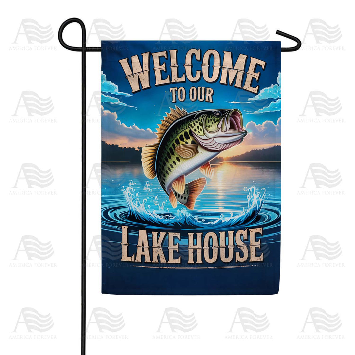 Welcome Lake House Bass Garden Flag
