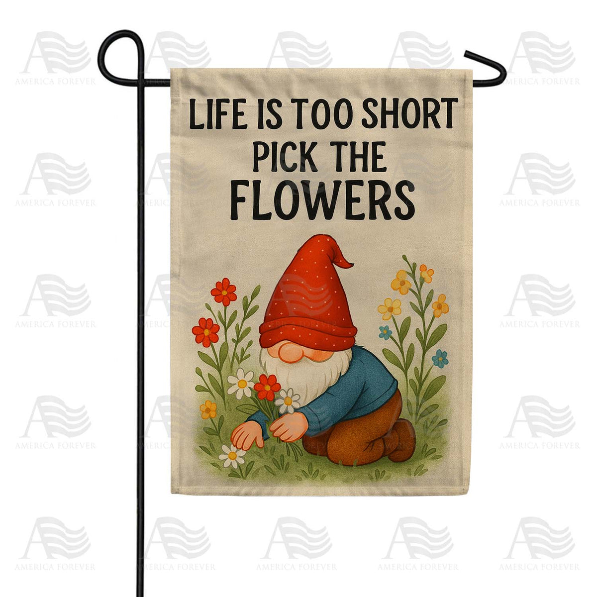 Pick The Flowers Gnome Garden Flag