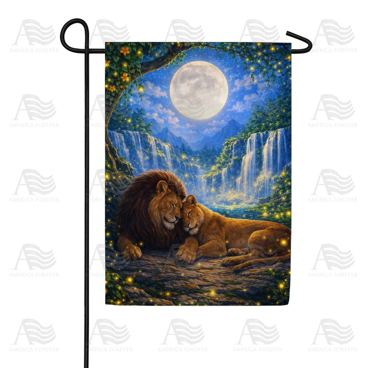 Lions Under Moonlight Garden Flag
