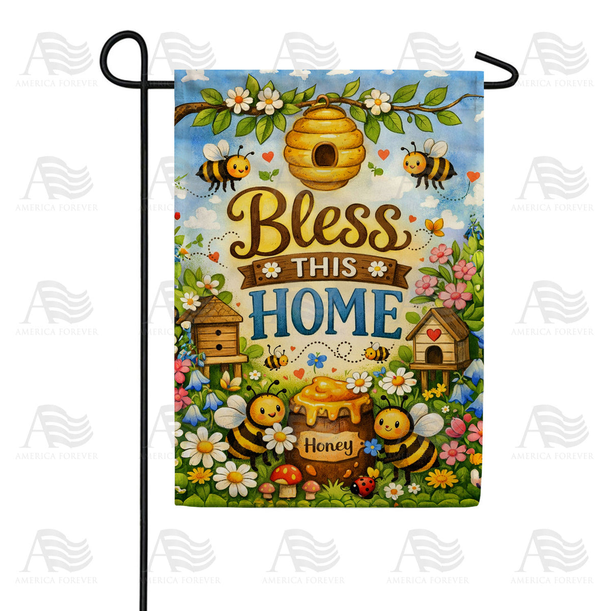Bless This Home Honey Bees Floral Garden Flag