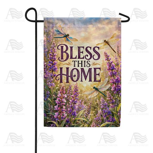 Bless This Home Dragonfly Lavender Garden Flag