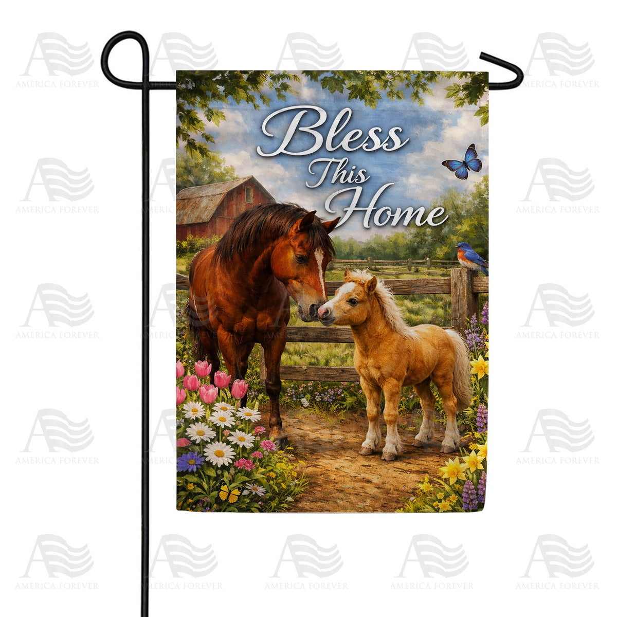 Bless This Home Horses and Foal Garden Flag