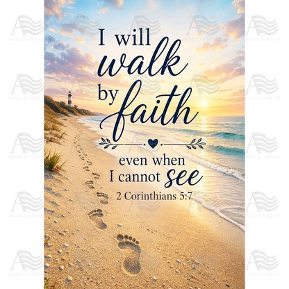 Walk By Faith Beach Footprints Scripture Garden Flag