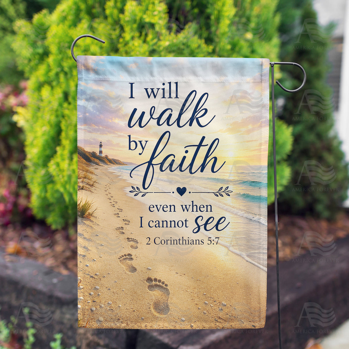 Walk By Faith Beach Footprints Scripture Garden Flag