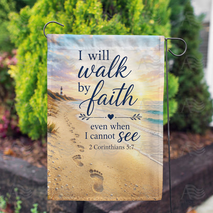 Walk By Faith Beach Footprints Scripture Garden Flag