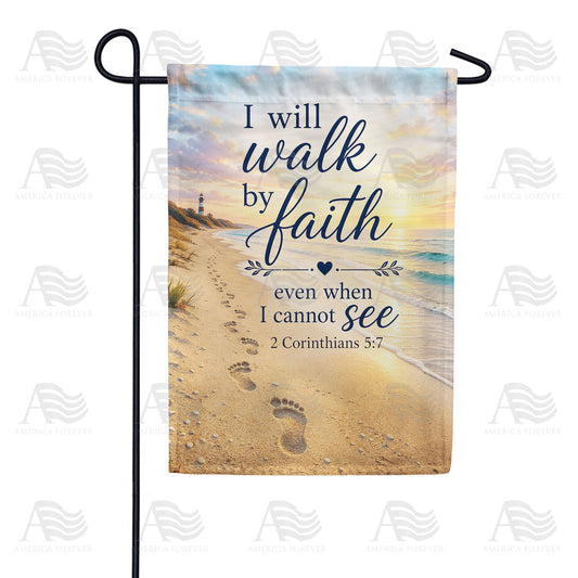 Walk By Faith Beach Footprints Scripture Garden Flag