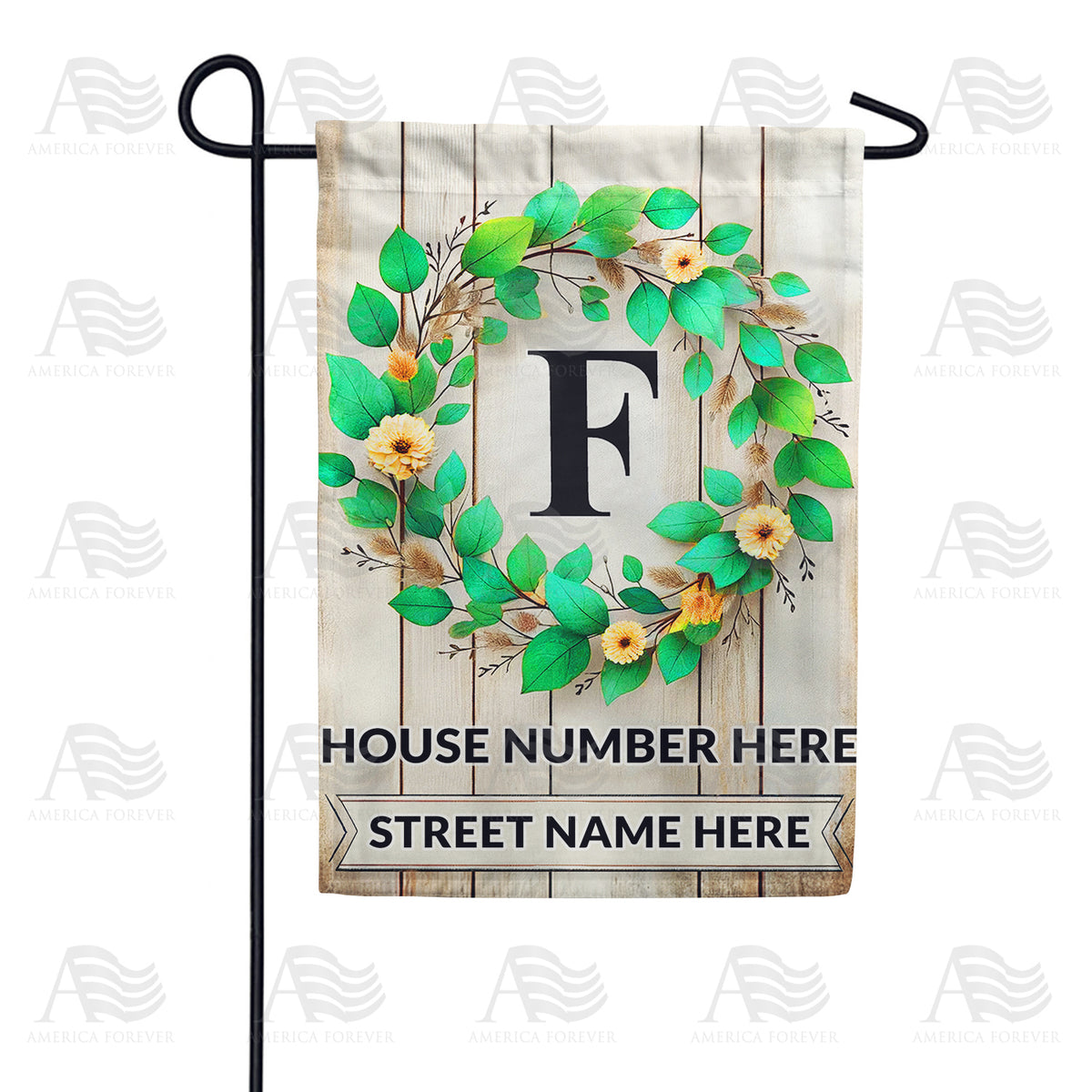 America Forever Personalized Monogram Spring Wreath Garden Flag