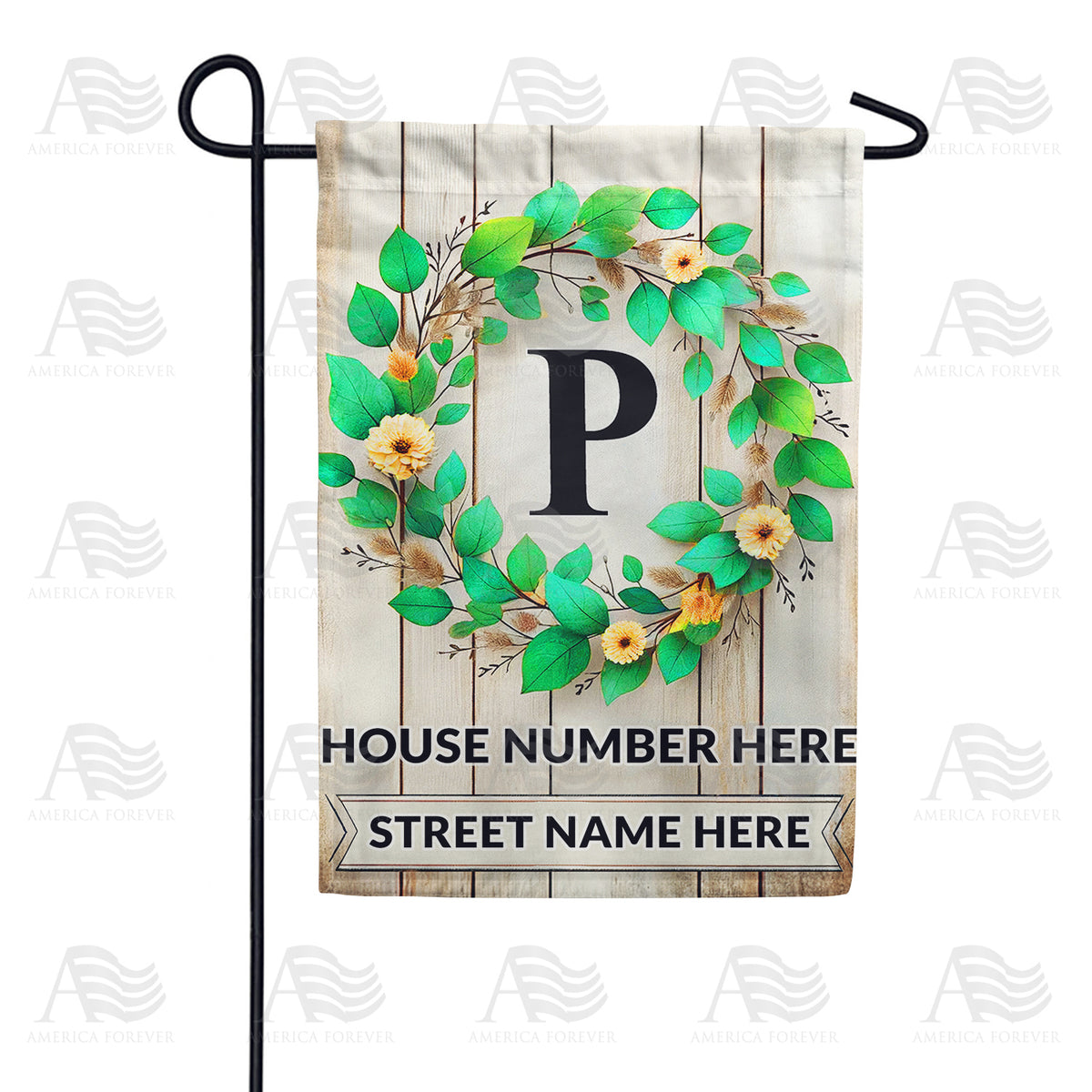 America Forever Personalized Monogram Spring Wreath Garden Flag