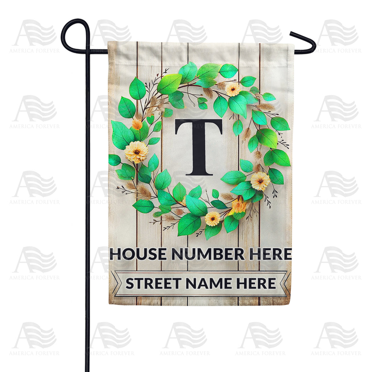 America Forever Personalized Monogram Spring Wreath Garden Flag