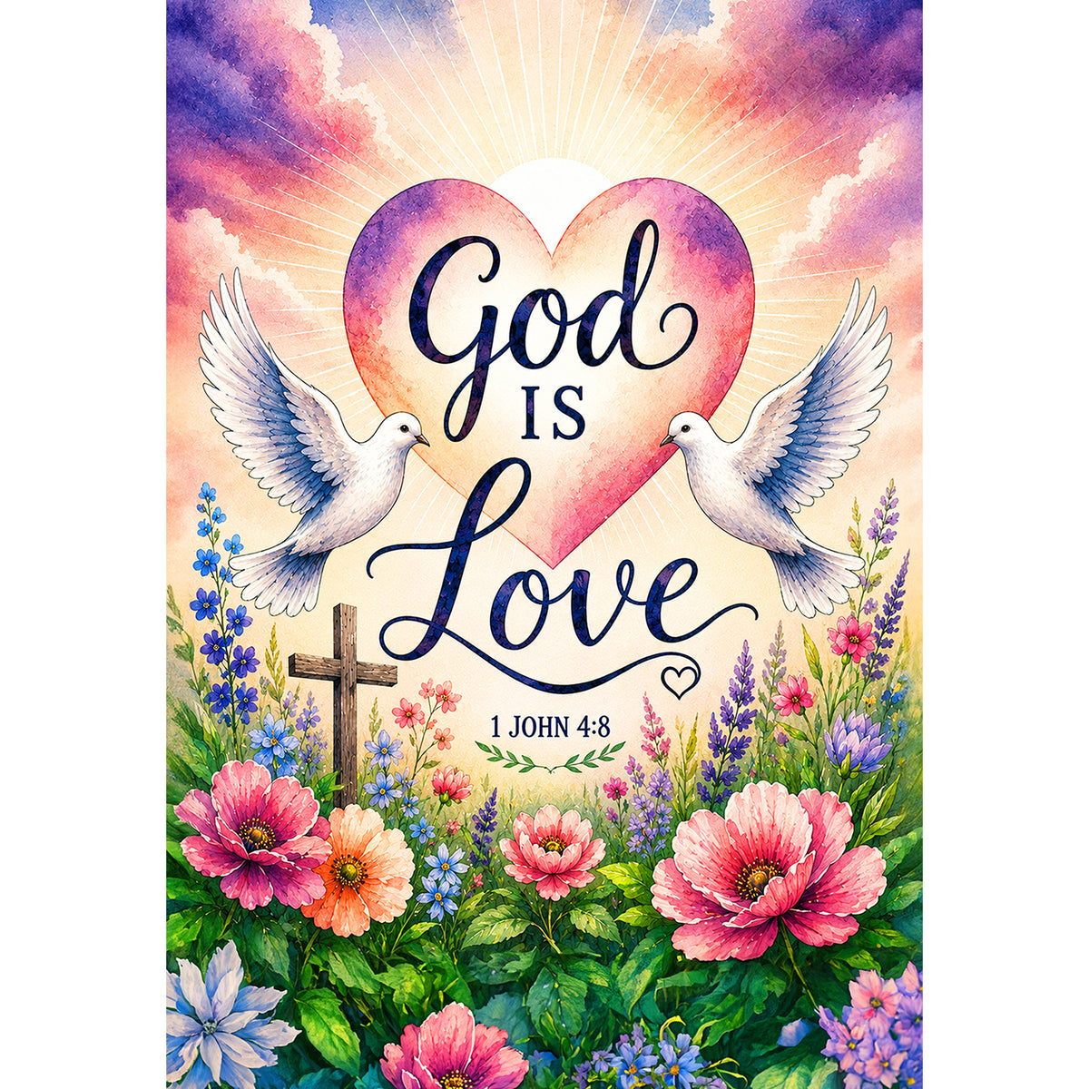 God Is Love Floral Doves Christian Garden Flag