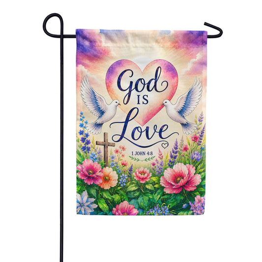God Is Love Floral Doves Christian Garden Flag