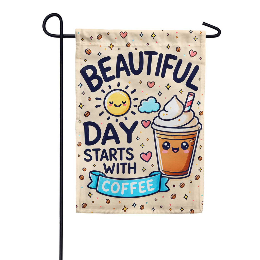 America Forever Beautiful Day Starts With Coffee Cute Sun Garden Flag