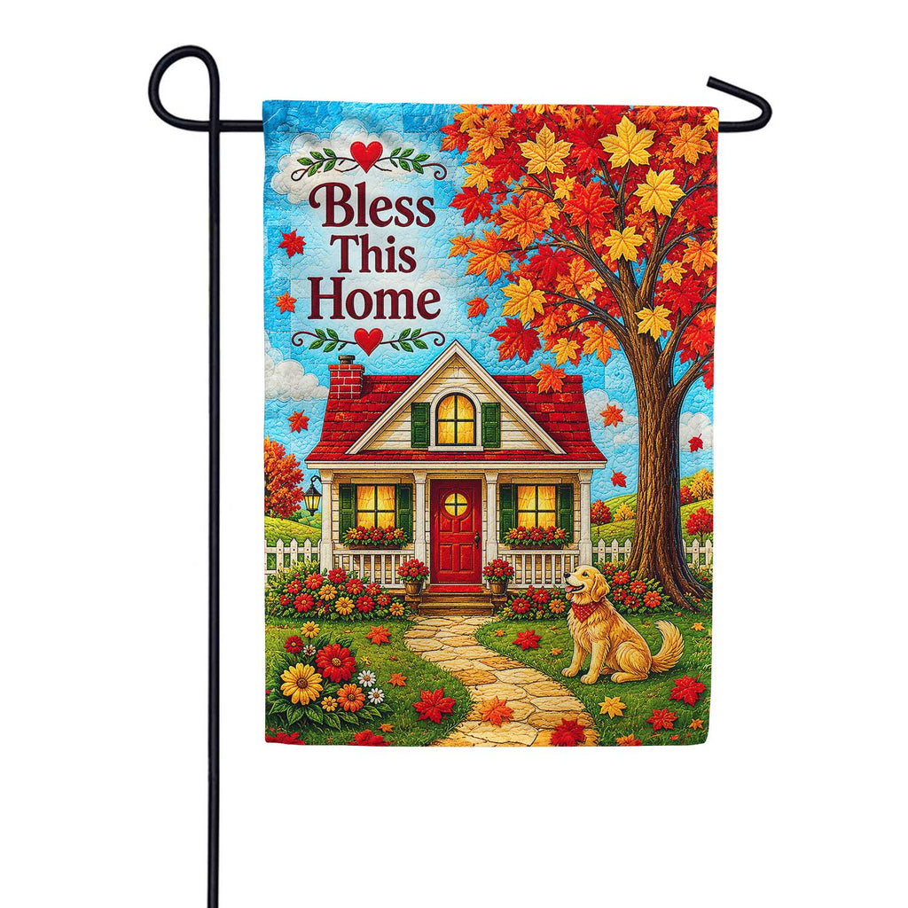 America Forever Bless This Home Autumn Dog Welcome House Flag