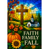 America Forever Faith Family Fall Stained Glass Cross Garden Flag