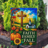 America Forever Faith Family Fall Stained Glass Cross Garden Flag